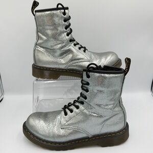 Dr Martens 1460 Silver Crackle‎ Metallic Combat Boots Y2K Punk Rave Festival Alt